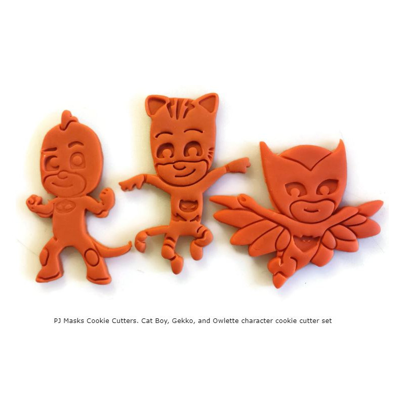 PJ Masks Cookie Cutters. Cat Boy, Gekko, and Owlette character cookie cutter set