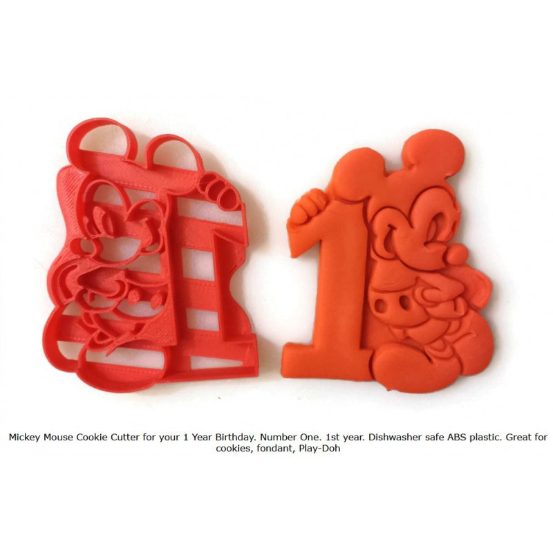 Mickey Mouse Cookie Cutter for your 1 Year Birthday. Number One. 1st year. Great for cookies, fondant, Play-Doh