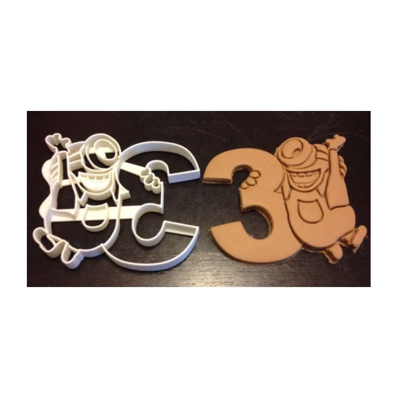 Minions Cookie Cutter holding the number 3 for your kid's 3rd birthday party!