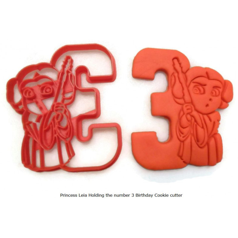 Princess Leia Holding the number 3 Birthday Cookie cutter