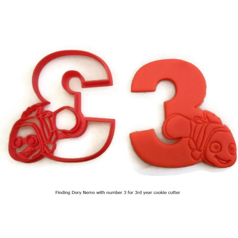 Finding Nemo Dory with number 3 for 3rd year cookie cutter