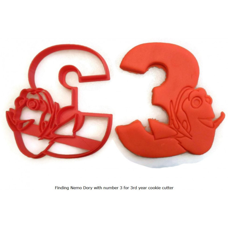 Finding Dory Nemo with number 3 for 3rd year cookie cutter
