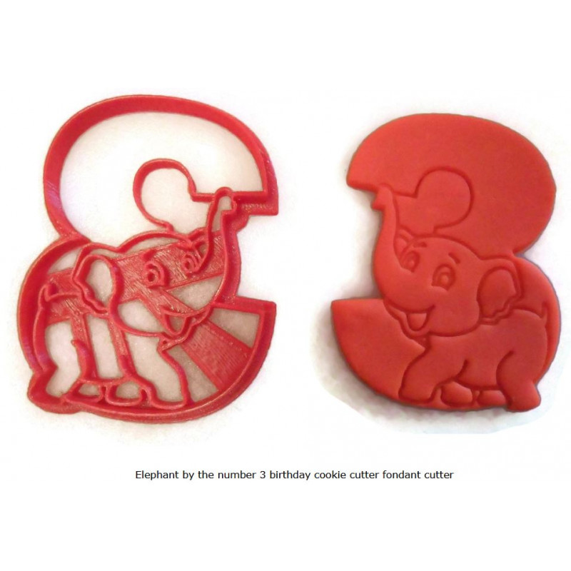Elephant by the number 3 birthday cookie cutter fondant cutter