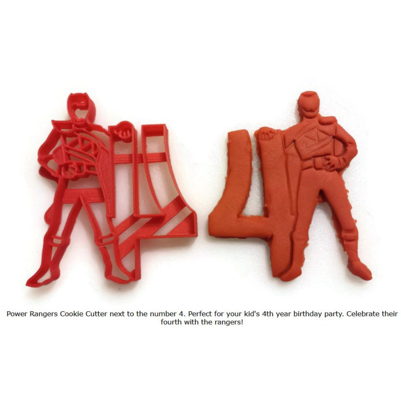 Power Rangers Cookie Cutter next to the number 4. Perfect for your kid's 4th year birthday party