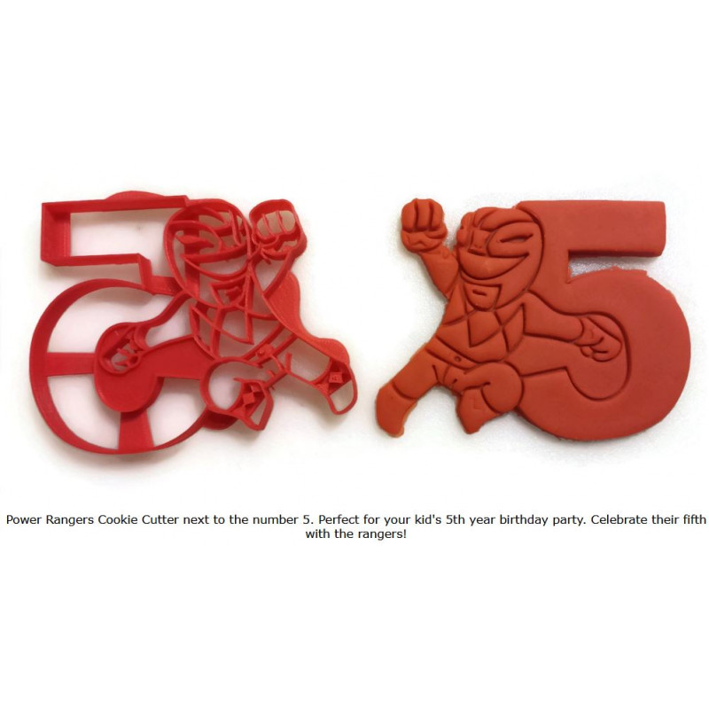 Power Rangers Cookie Cutter next to the number 5 Perfect for your kid's 5th year birthday party