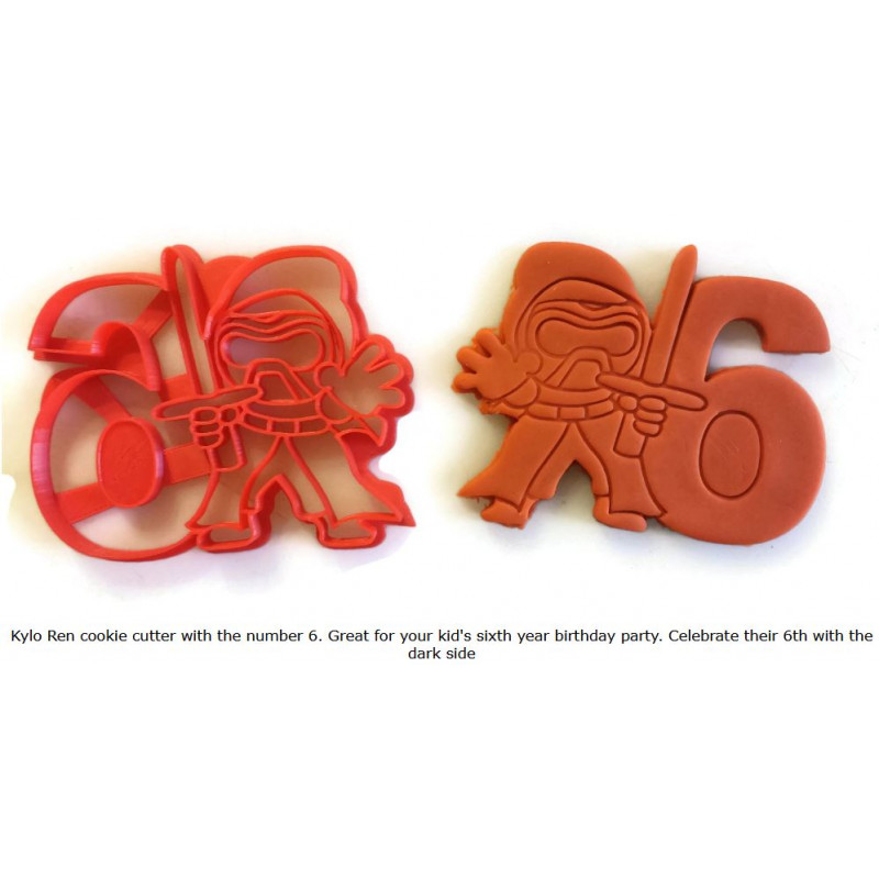 Kylo Ren cookie cutter with the number 6. Great for your kid's sixth year birthday party