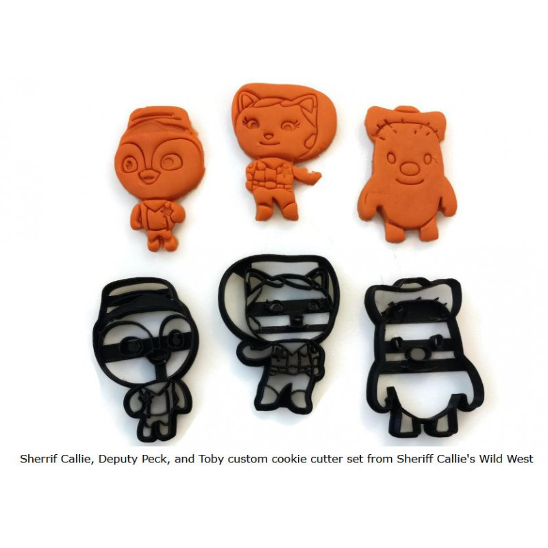 Sheriff Callie, Deputy Peck, and Toby custom cookie cutter set from Sheriff Callie's Wild West