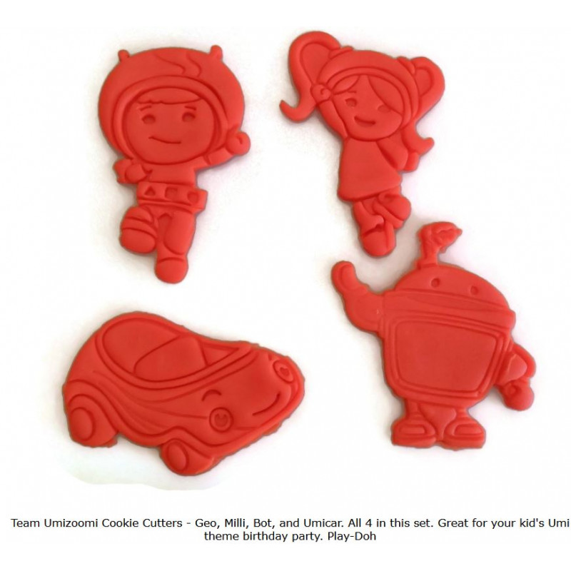Team Umizoomi Cookie Cutters - Geo, Milli, Bot, and Umicar. All 4 in this set. Great for your kid's Umi theme birthday party