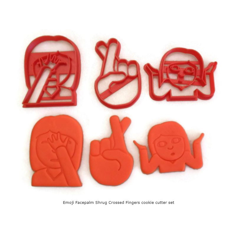 Emoji Facepalm Shrug Crossed Fingers cookie cutter set