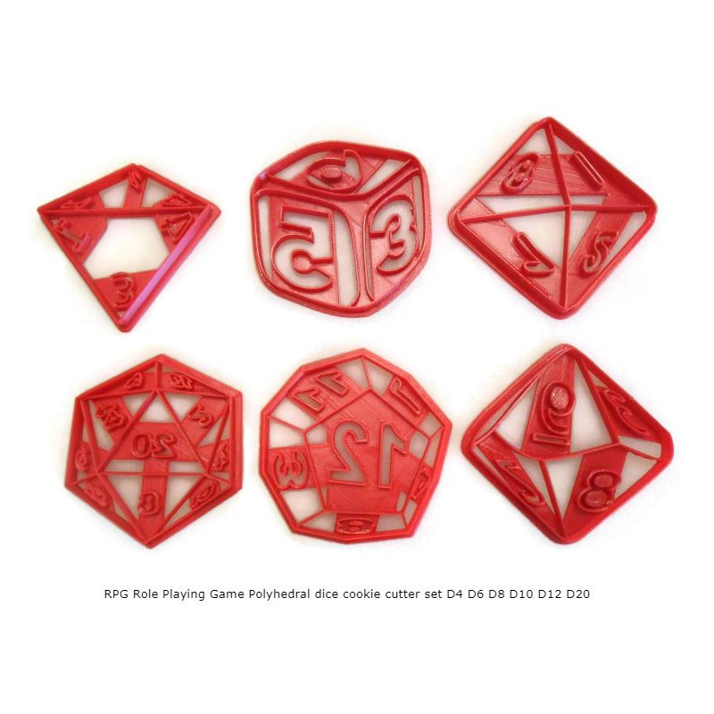 RPG Role Playing Game Polyhedral dice cookie cutter set D4 D6 D8 D10 D12 D20